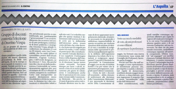 Gruppo di docento contesta l'elezione di Onorino Vespa - Il Centro - venerdì 28 giugno 2013 - pag_17